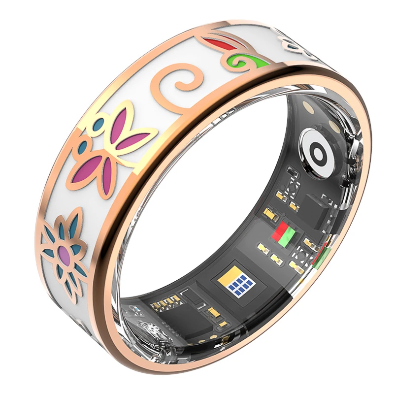 New female enamel pattern ladies' smart ring for sports, with high-precision blood oxygen and heart rate measurement.