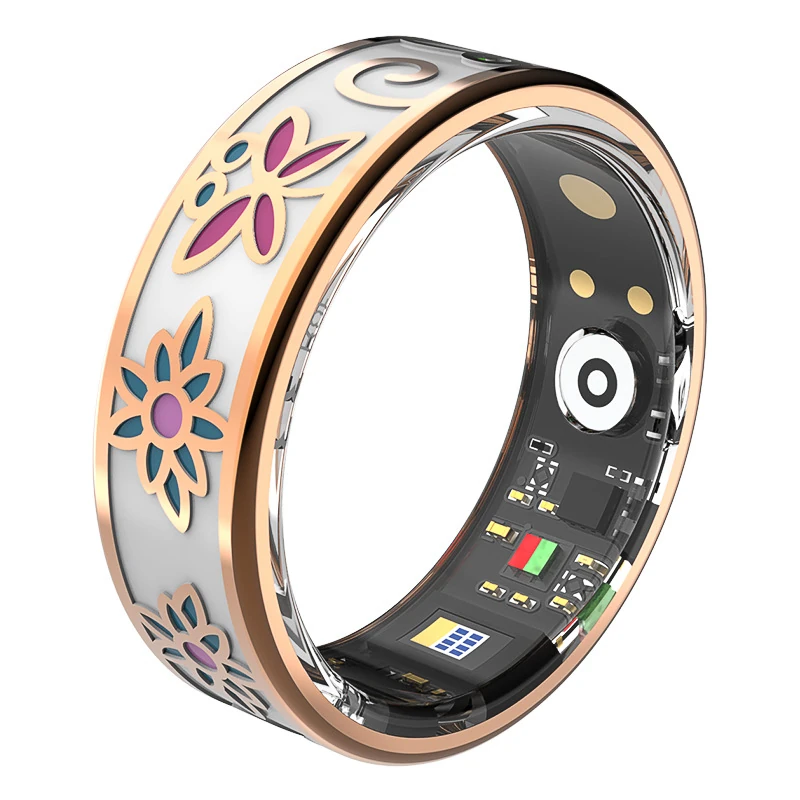 New female enamel pattern ladies' smart ring for sports, with high-precision blood oxygen and heart rate measurement.