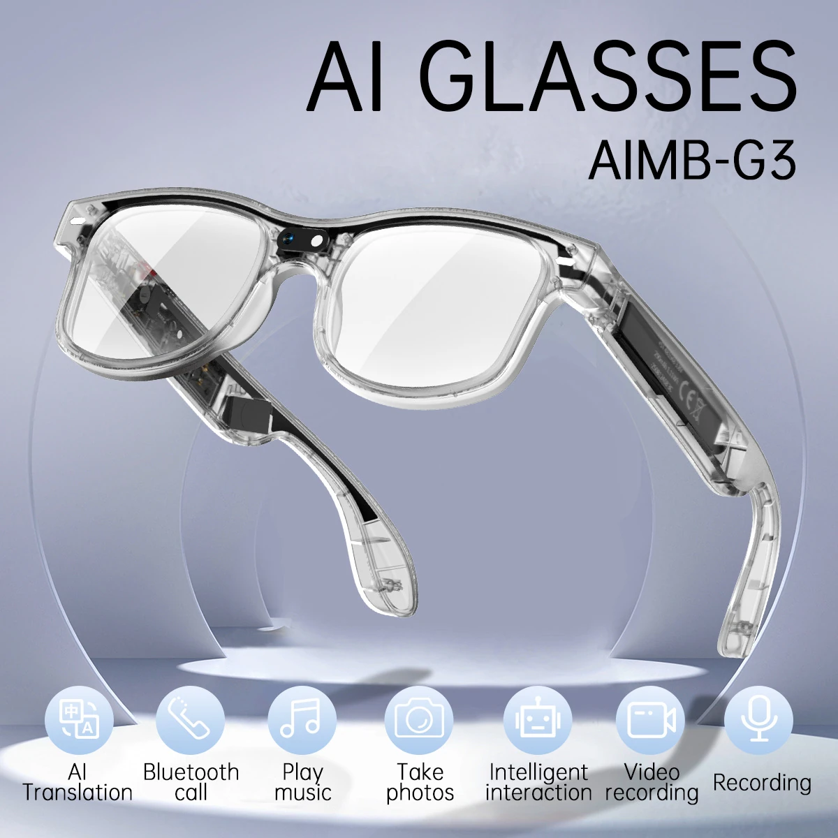 AIMB-G3 Smart Glasses: Bluetooth Calling, 8-Megapixel Camera, AI Translation, Music Playback, and Voice Recording Sunglasses