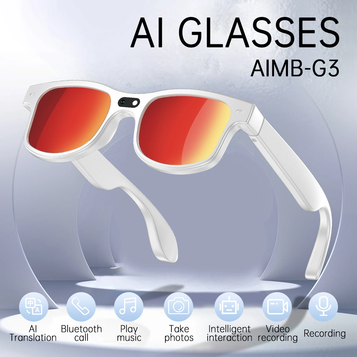AIMB-G3 Smart Glasses: Bluetooth Calling, 8-Megapixel Camera, AI Translation, Music Playback, and Voice Recording Sunglasses
