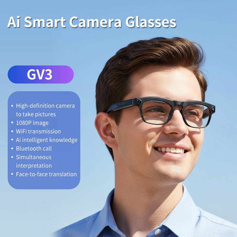 GV3 Al Smart Camera Glasses High definition camera shooting 1080P videorecordingAi intelligentobject recognition and recording simultaneous interpretation