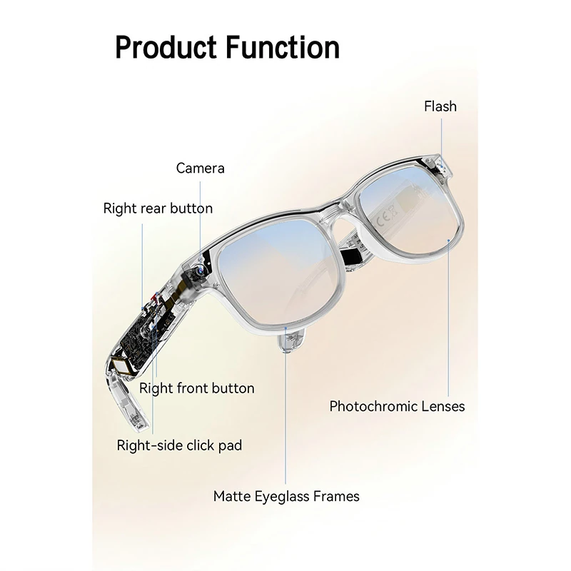 A08 Smart AI Glasses: 8-Megapixel Camera with Image Stabilization, AI Translation, Music Playback, and Bluetooth