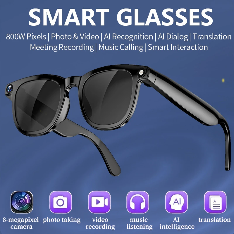 CY01 AI Smart Glasses: 8MP Camera, HD Audio and Video Recording, Object Recognition, Translation, HeyCyan Lenses with Blue Light Protection