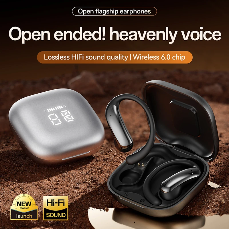 N02 Rotating Left/Right Wireless Bluetooth Earbuds: Over-Ear Noise-Canceling Sports Earbuds with Extra-Long Battery Life