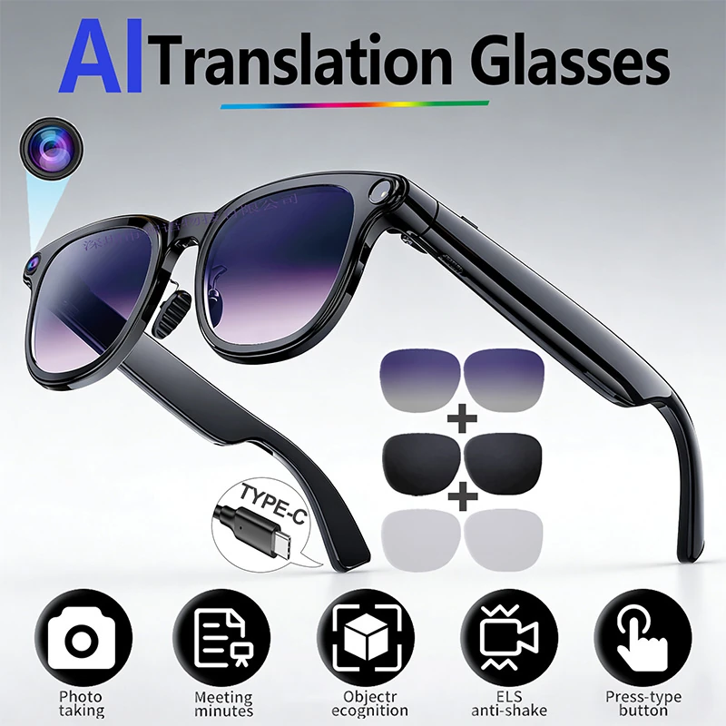 A2 Trending AI-Powered Camera with Photo and Video Features, Voice Recording, Music Playback, and Gradient Design:  Smart Glasses