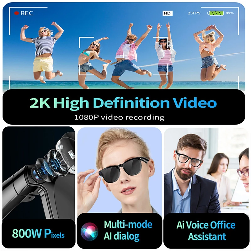 CY01 AI Smart Glasses: 8MP Camera, HD Audio and Video Recording, Object Recognition, Translation, HeyCyan Lenses with Blue Light Protection