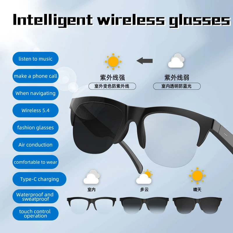 F02 Smart Audio Photochromic Bluetooth Sunglasses: Answer Calls, Listen to Music, and Enjoy Sports and Cycling with Light-Sensitive Auto-Tinting Lenses
