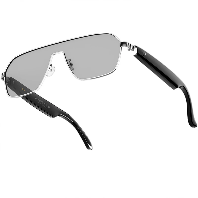 A18 Smart Sunglasses with Metal Square Lenses, Anti-Glare Driving Glasses, Bluetooth Sunglasses with Built-in Headphones