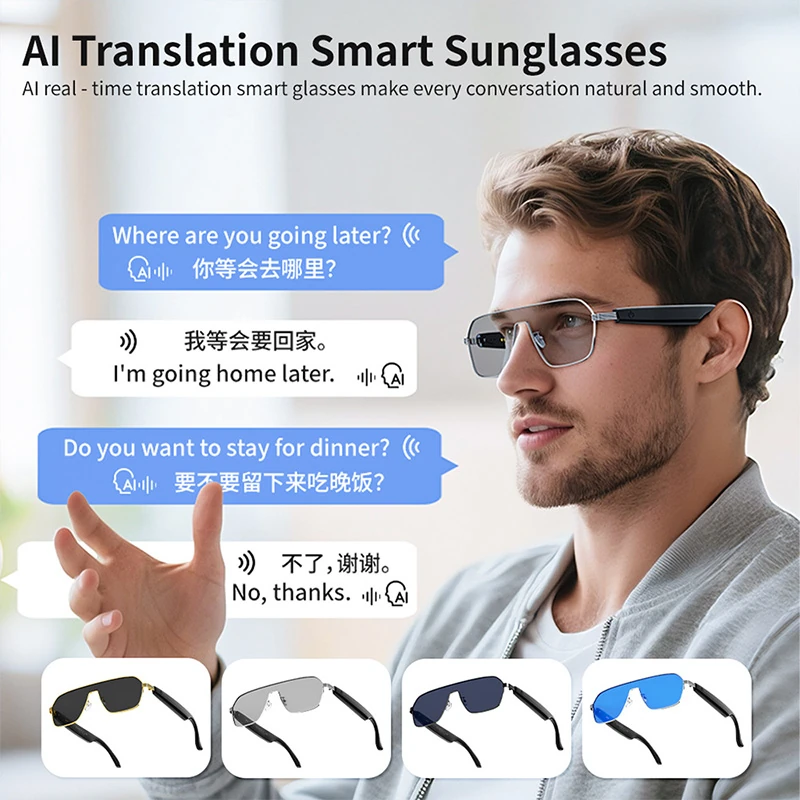 A18 Smart Sunglasses with Metal Square Lenses, Anti-Glare Driving Glasses, Bluetooth Sunglasses with Built-in Headphones