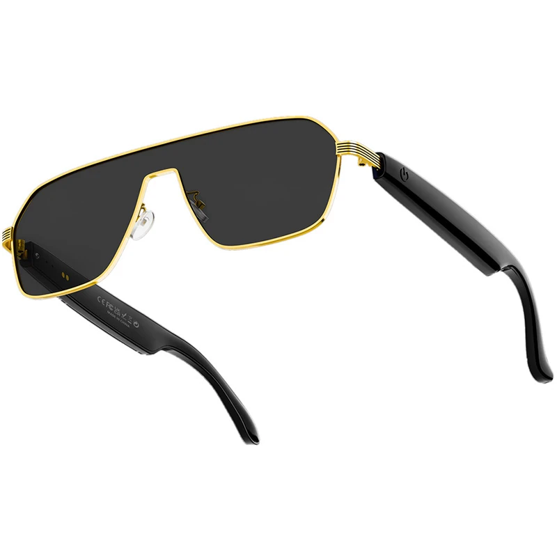 A18 Smart Sunglasses with Metal Square Lenses, Anti-Glare Driving Glasses, Bluetooth Sunglasses with Built-in Headphones