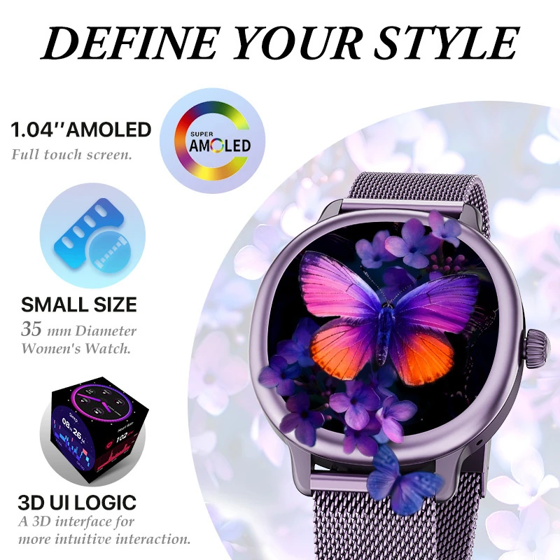 T78  Girls' Bluetooth Smartwatch: 1.04-inch AMOLED Blood Pressure and Blood Oxygen Smartwatch