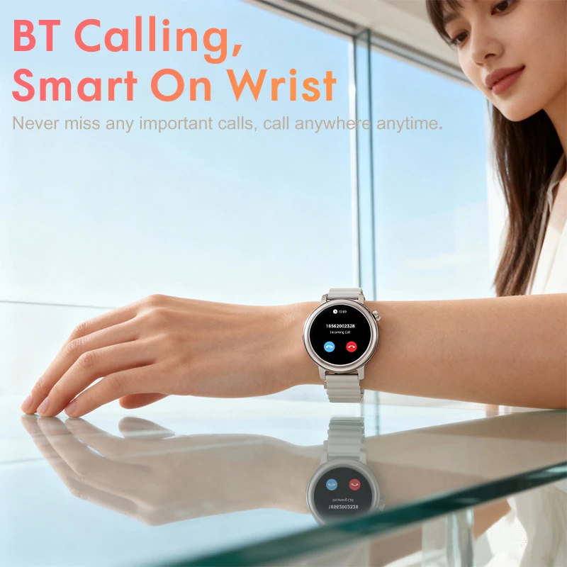 T77 Women's Bluetooth Smartwatch with 1.32-inch AMOLED Display, Heart Rate, Blood Oxygen, and Activity Tracking