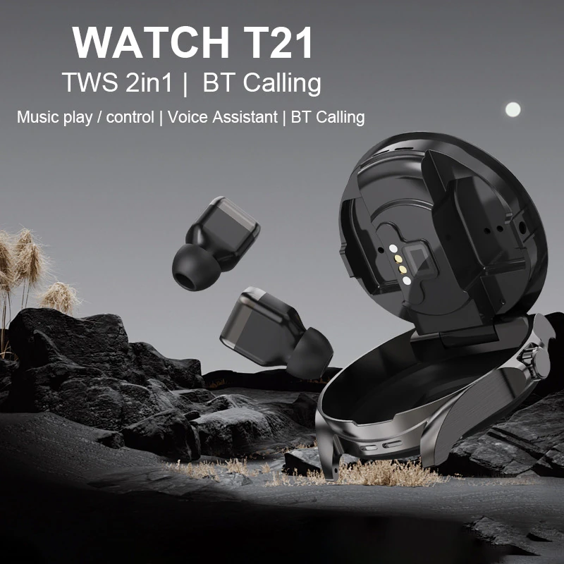 T21 Smartwatch TWS Juxin 3085: 2-in-1 Watch with Memory and Call Functionality Bluetooth Headphones 