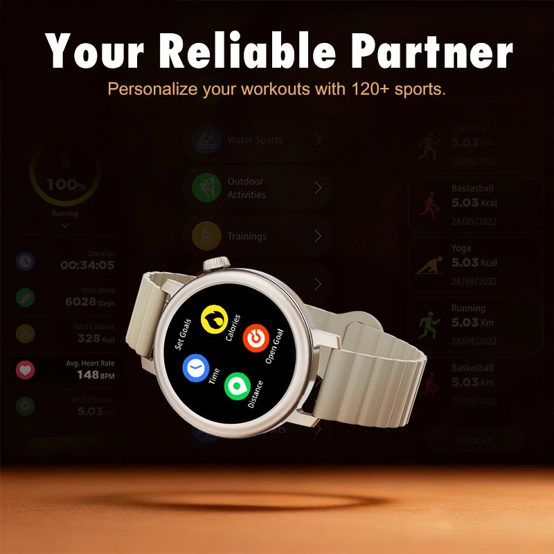 T77 Women's Bluetooth Smartwatch with 1.32-inch AMOLED Display, Heart Rate, Blood Oxygen, and Activity Tracking