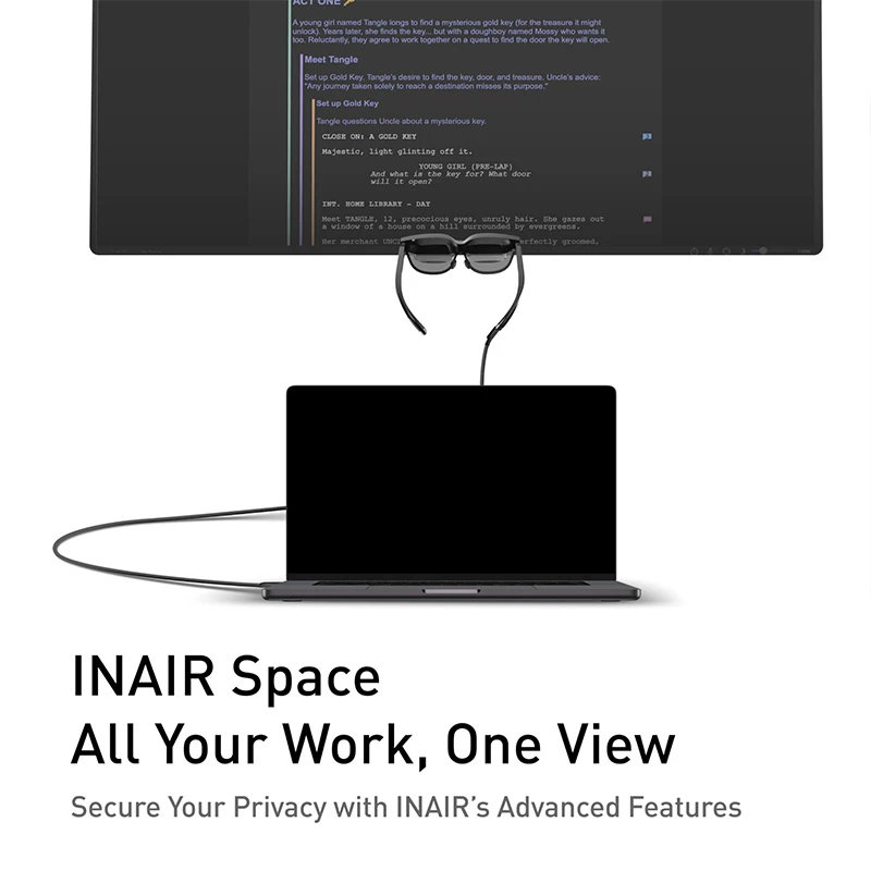 Inair 2 Pro AR Glasses: High-Definition Cinema-Style Glasses with 120Hz Refresh Rate, Portable and Slim, Direct-Drive Display