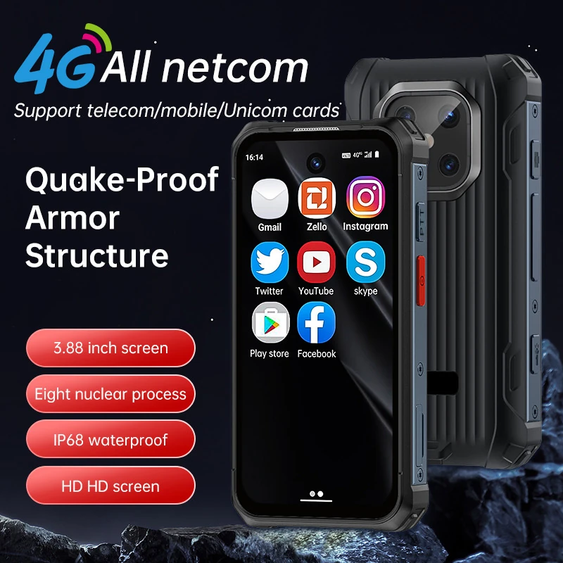 MX01 Global-band, ruggedized mini smart phone with GPS, Google, OTG, Android 12, Bluetooth, octa-core processor, and 4G connectivity