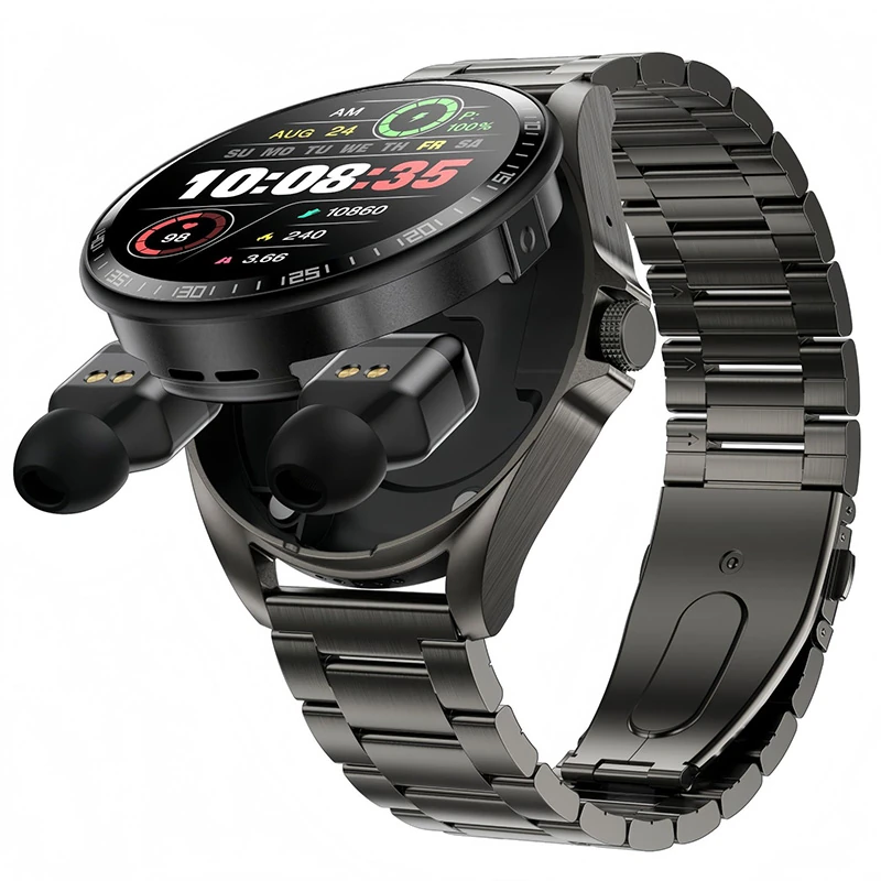 F36 Smartwatch and Earbuds 2-in-1: Calls and Music, Bluetooth 5.3 Flip-Style TWS with Heart Rate Monitor and Pedometer for Sports