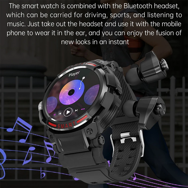 GT100 Outdoor Smart Watch with Earbuds TWS 2 in 1 Earphones