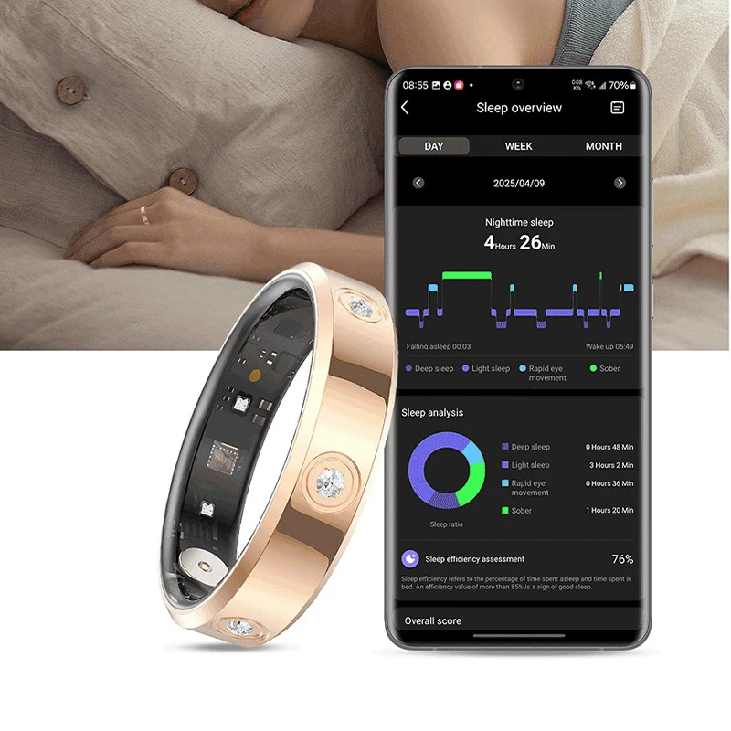 HR01 Smart Ring: Heart Rate, Sleep, and Blood Oxygen Monitoring, Step Counter, Fitness, Fashionable Diamond-Studded Smart Ring