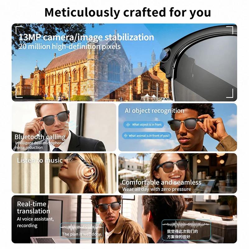 G07 AI smart glasses with camera,4K video, ultra-high definition. Al dialogue, Bluetooth calling,Intelligent real-time voice translation