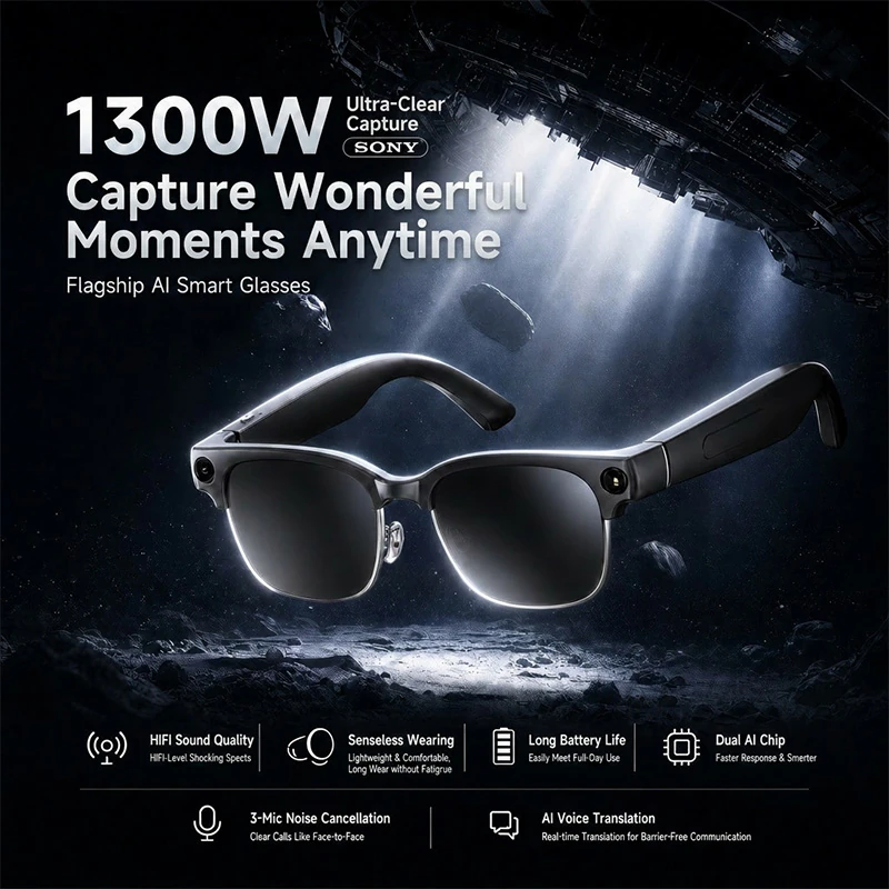 G05 AI smart glasses with camera, Bluetooth, and translation capabilities.