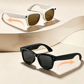M02X Pro Max Smart Glasses: 8MP camera (photo/video/audio recording), AI assistant, translation function, and genuine leather charging case.