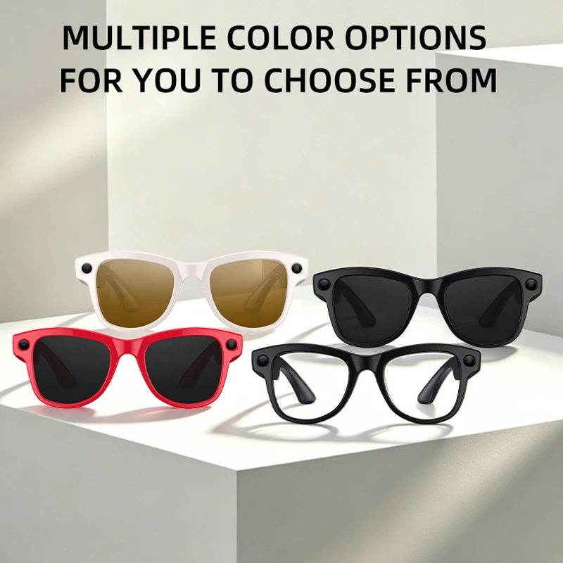 M02X Pro Max Smart Glasses: 8MP camera (photo/video/audio recording), AI assistant, translation function, and genuine leather charging case.