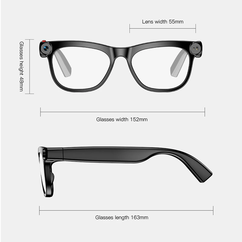 M10 AI Smart Glasses with Camera: Features a 20-megapixel high-definition camera, real-time translation, AI object recognition, and video recording capabilities.