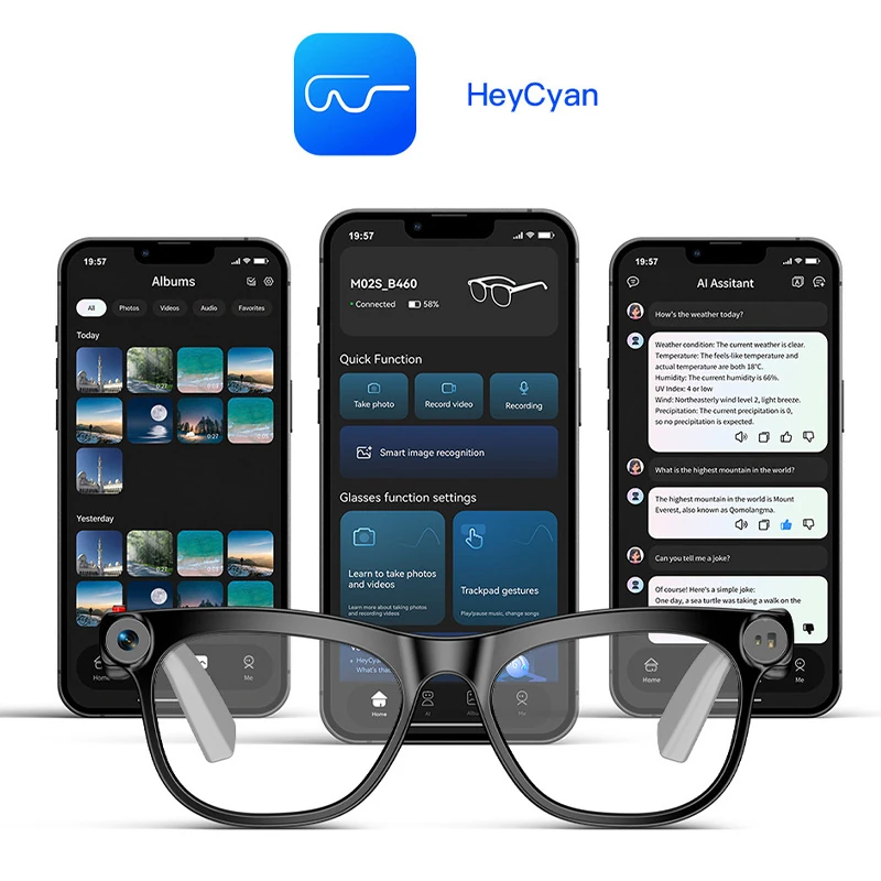 M10 AI Smart Glasses with Camera: Features a 20-megapixel high-definition camera, real-time translation, AI object recognition, and video recording capabilities.