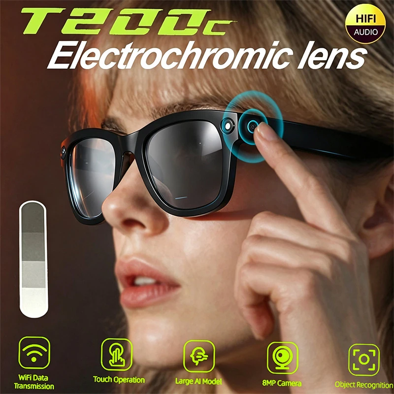 Q03 AI Smart Glasses with Electrochromic Lenses: 8MP HD Photo & Video, Multilingual Translation, and Bluetooth Calling