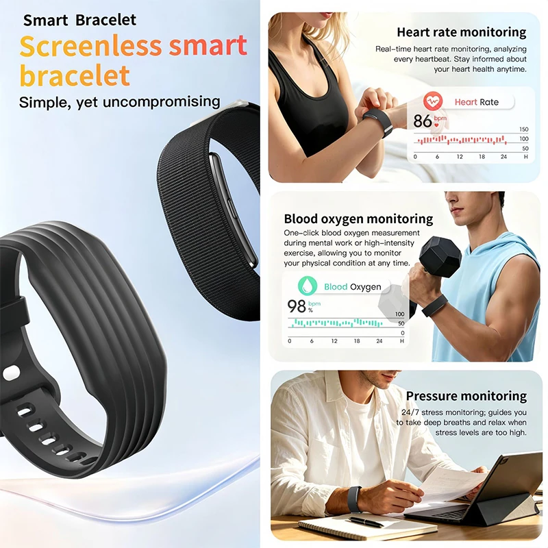 HD51 Slim & Lightweight Smart Bracelet: Screenless Design, 15-Day Battery Life, 3ATM Water Resistance, Multi-Sport Modes, and Remote Camera Control
