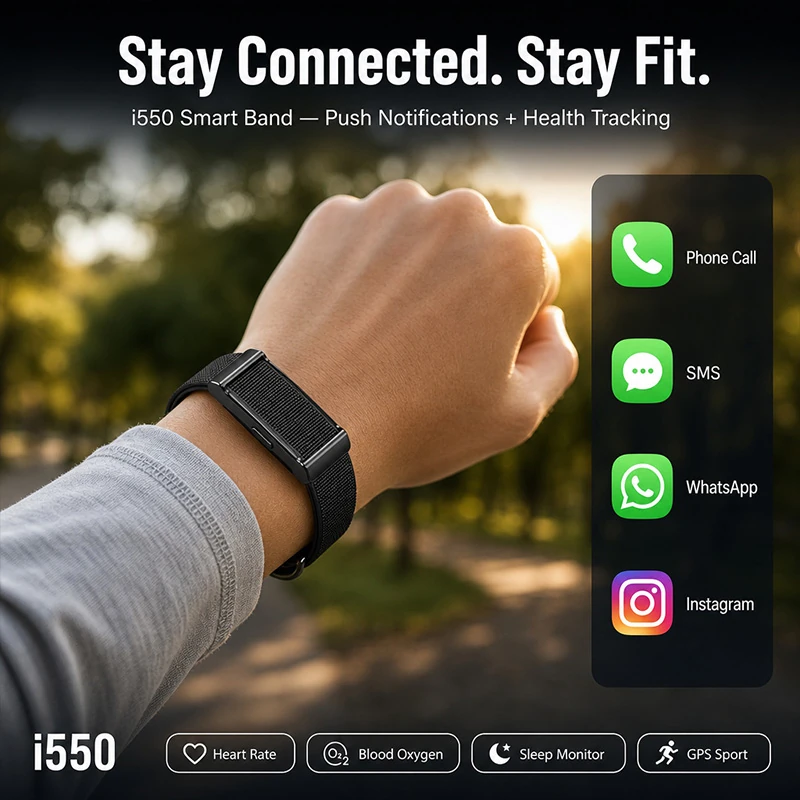 I550 Smart Bracelet: Real-time Heart Rate, Step Counting, Sleep & Blood Pressure Monitoring, Bluetooth Notifications, and GPS Activity Tracking