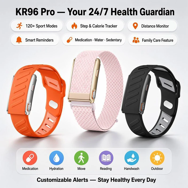 KR96 Pro Smart Bracelet: ECG, HRV, Sleep, Body Temperature, and Blood Glucose Monitoring; Message Notifications (Screenless Design)